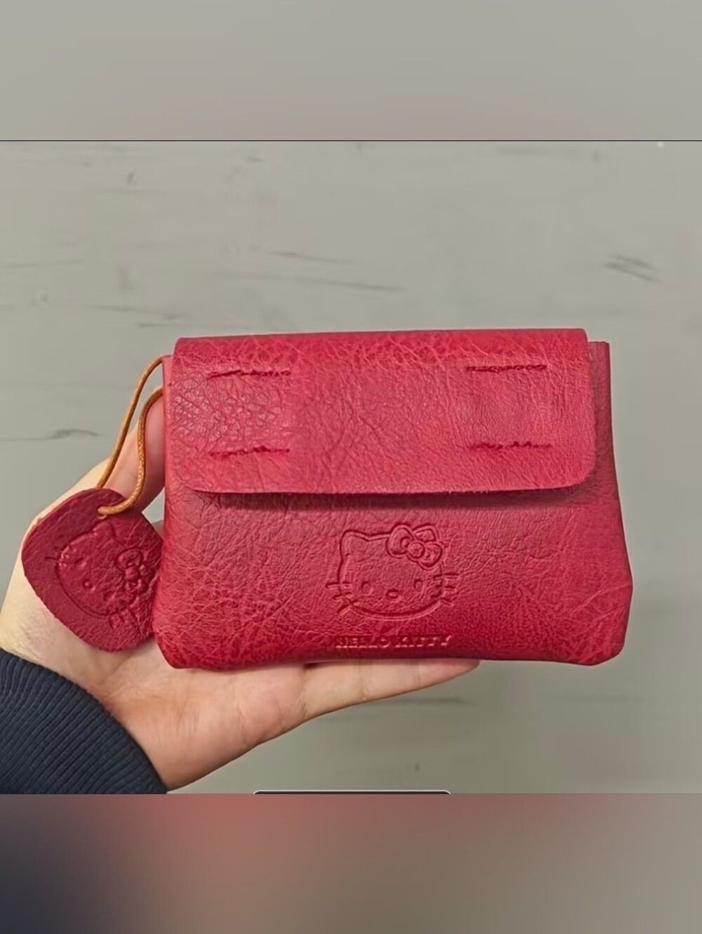 Sanrio Hello Kitty Red Leather Cosmetic Pouch with Charm